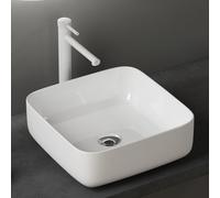 doporro Lavabo Vasque à Poser Blanc 38,5x38,5x14 cm Lave Mains Carré en Céramique Revêtement NANO Easy Clean Brüssel106
