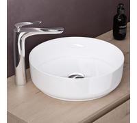 doporro Lavabo Vasque à Poser Blanc 40x40x13 cm Lave Mains Rond en Céramique Revêtement NANO Easy Clean Bruxelles203