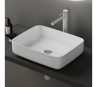doporro Lavabo Vasque à Poser Blanc 50x40x13,5 cm Lave Mains Rectangulaire en Céramique Revêtement NANO Easy Clean Brüssel106