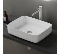 doporro Lavabo Vasque à Poser Blanc 50x40x13,5 cm Lave Mains Rectangulaire en Céramique Revêtement NANO Easy Clean Brüssel106