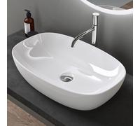 doporro Lavabo Vasque à Poser Blanc 60x39,5x14 cm Lave Mains Ovale en Céramique Revêtement NANO Easy Clean Brüssel104