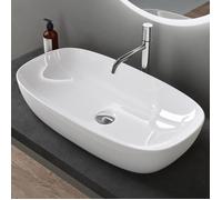 doporro Lavabo Vasque à Poser Blanc Lave Mains Ovale en Céramique Revêtement NANO Easy Clean Brüssel104 70x37x13,5 cm