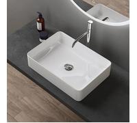 doporro Lavabo Vasque à Poser Blanc 50x35x11 cm Lave Mains Rectangulaire en Céramique Revêtement NANO Easy Clean Brüssel105