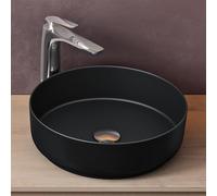 doporro Lavabo Vasque à Poser Noir Mat 40x40x13 cm Lave Mains Rond en Céramique Revêtement NANO Easy Clean Bruxelles203