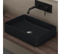 doporro Lavabo Vasque à Poser Noir Mat 58x37x13.5 cm Lave Mains Rectangulaire en Céramique Revêtement NANO Easy Clean Brüssel105D
