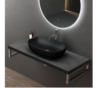 doporro Lavabo Vasque à Poser Noir Mat 60x39,5x14 cm Lave Mains Ovale en Céramique Revêtement NANO Easy Clean Brüssel104