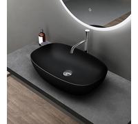 doporro Lavabo Vasque à Poser Noir Mat 60x39,5x14 cm Lave Mains Ovale en Céramique Revêtement NANO Easy Clean Brüssel104