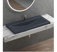 doporro Lavabo Vasque Gris Noir Mat 100cm à Encastrer Colossum01 Fonte Minérale Solid Surface 100x48x13cm
