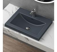 doporro Lavabo Vasque Gris Noir Mat 60cm à Encastrer Colossum01 Fonte Minérale Solid Surface 60x48x13cm