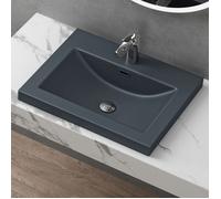 doporro Lavabo Vasque Gris Noir Mat 60cm à Encastrer Colossum01 Fonte Minérale Solid Surface 60x48x13cm