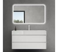 doporro Meuble de Salle de Bain Blanc Mat Ensemble de 3 Pièces Meuble avec Lavabo 120cm et LED Miroir Design Deep avec 2 Tiroirs