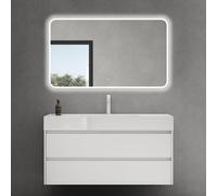 doporro Meuble de Salle de Bain Blanc Mat Ensemble de 3 Pièces Meuble avec Lavabo 120cm et LED Miroir Design Deep avec 2 Tiroirs