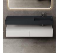 doporro Meuble de Salle de Bain Blanc Mat Ensemble de 3 Pièces Meuble avec Lavabo 150cm et LED Miroir Design Up avec 2 Grands Tiroirs