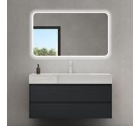 doporro Meuble de Salle de Bain Gris Noir Mat Ensemble de 3 Pièces Meuble avec Lavabo 120cm et LED Miroir Design Deep avec 2 Tiroirs