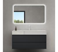 doporro Meuble de Salle de Bain Gris Noir Mat Ensemble de 3 Pièces Meuble avec Lavabo 120cm et LED Miroir Design Deep avec 2 Tiroirs