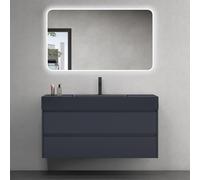 doporro Meuble de Salle de Bain Gris Noir Mat Ensemble de 3 Pièces Meuble avec Lavabo Anthracite 120cm et LED Miroir Design Deep avec 2 Tiroirs