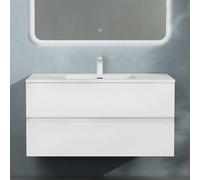 Sogood doporro Meuble de Salle de Bain Suspendu Blanc Mat 100x48x50cm Ensemble de 2 Pièces Meuble avec Lavabo Solid Surface Design Aqualis