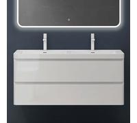 doporro Meuble de Salle de Bain Suspendu 120x48x55cm Ensemble de 2 Pièces | Blanc, avec Lavabo en Solid Surface, 2 Tiroirs, Design Lucca