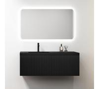 doporro Meuble de Salle de Bain Suspendu 120x50x46cm Ensemble de 3 Pièces | Noir Mat, avec Lavabo en Solid Surface Gris Noir Mat et Miroir, 2 Tiroirs, Design Santa