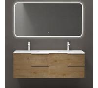doporro Meuble de Salle de Bain Suspendu 144cm Ensemble de 2 Pièces | Aspect de Chêne, avec Lavabo en Solid Surface, Design Vanessa