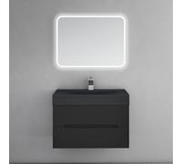 doporro Meuble de Salle de Bain Suspendus Noir Mat 80x48x56cm Ensemble de 3 Pièces Meuble avec Lavabo et Miroir Design Yoga-Lackier