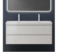 doporro Meuble de Salle de Bain Suspendu Blanc 120x48x55cm Ensemble de 2 Pièces Meuble avec Lavabo Design Lucca