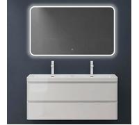 doporro Meuble de Salle de Bain Suspendu Blanc 120x48x55cm Ensemble de 3 Pièces Meuble avec Lavabo et Miroir Design Lucca