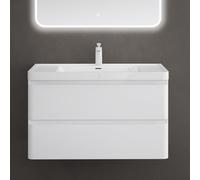 doporro Meuble de Salle de Bain Suspendu Blanc 90x48x55cm Ensemble de 2 Pièces Meuble avec Lavabo Design Lucca