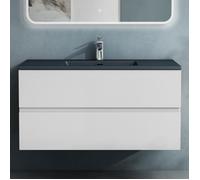 doporro Meuble de Salle de Bain Suspendu Blanc Mat 100x48x50cm Ensemble de 2 Pièces Meuble avec Lavabo Gris Noir Mat Aqualis