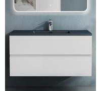 doporro Meuble de Salle de Bain Suspendu Blanc Mat 100x48x50cm Ensemble de 2 Pièces Meuble avec Lavabo Gris Noir Mat Solid Surface Design Aqualis