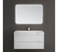 doporro Meuble de Salle de Bain Suspendus Blanc 100x48x56cm Ensemble de 3 Pièces Meuble avec Lavabo et Miroir Design Yoga-Lackier