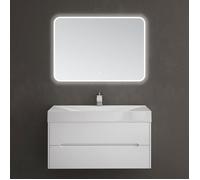 doporro Meuble de Salle de Bain Suspendus Blanc 100x48x56cm Ensemble de 3 Pièces Meuble avec Lavabo et Miroir Design Yoga-Lackier