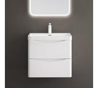 doporro Meuble de Salle de Bain Suspendus Blanc 60x42x50cm Ensemble de 2 Pièces Meuble avec Lavabo Design Smile-Lackier