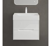 doporro Meuble de Salle de Bain Suspendus Blanc 60x48x56cm Ensemble de 2 Pièces Meuble avec Lavabo Design Yoga-Lackier