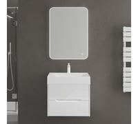 doporro Meuble de Salle de Bain Suspendus Blanc 80x48x56cm Ensemble de 3 Pièces Meuble avec Lavabo et Miroir Design Yoga-Lackier