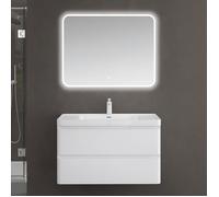 doporro Meuble de Salle de Bain Suspendus Blanc 90x48x55 cm Ensemble de 3 Pièces Meuble avec Lavabo et Miroir Design Lucca