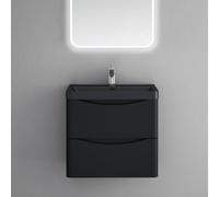 doporro Meuble de Salle de Bain Suspendus Noir Mat 60x42x50cm Ensemble de 2 Pièces Meuble avec Lavabo Design Smile-Lackier