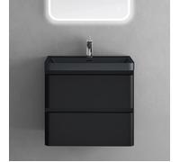 doporro Meuble de Salle de Bain Suspendu 60x42x55cm Ensemble de 2 Pièces | Noir Mat, avec Lavabo en Solid Surface Gris Noir Mat, 2 Tiroirs, Design Lucca