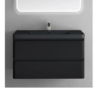 doporro Meuble de Salle de Bain Suspendus Noir Mat 90x48x55 cm Ensemble de 2 Pièces Meuble avec Lavabo Design Lucca