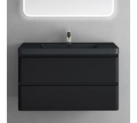doporro Meuble de Salle de Bain Suspendus Noir Mat 90x48x55 cm Ensemble de 2 Pièces Meuble avec Lavabo Design Lucca