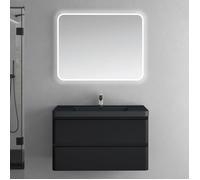 doporro Meuble de Salle de Bain Suspendus Noir Mat 90x48x55 cm Ensemble de 3 Pièces Meuble avec Lavabo et Miroir Design Lucca