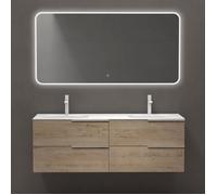 doporro Meuble de Salle de Bains 144 cm avec Double Lavabo Ensemble de 2 Pièces Vasque et Meuble sous Vasque Chêne Clair Vanessa