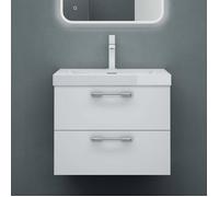 doporro Meuble de Salle de Bains Blanc Mat Ensemble de 2 Pièces Meuble sous Vasque avec Lavabo 60cm 2 Tiroirs Bavaria