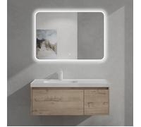 doporro Meuble de Salle de Bains Chêne Blanc Clair Ensemble de 3 Pièces avec Lavabo et Miroir LED 100cm avec Soft-Close Salerno