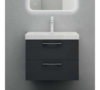 doporro Meuble de Salle de Bains Gris Noir Mat Ensemble de 2 Pièces Meuble sous Vasque Suspendu avec Lavabo 60cm 2 Tiroirs Design Bavaria