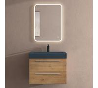 doporro Meuble de Salle de Bains Marron Claire Ensemble de 3 Pièces Meuble Suspendu avec Lavabo 73 cm et Miroir LED Design Quadratto