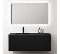 doporro Meuble de Salle de Bains Suspendu 120x50x46 cm avec Lavabo Ensemble de 3 Pièces Vasque LED Miroir Noir Mat Santa