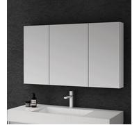 doporro Meuble Murale Salle de Bains avec Miroir Placard de Rangement Réglable Blanc Mat en Bois 3 Portes 120x15x70 cm