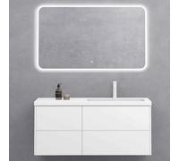 doporro Meuble sous Vasque Blanc Mat et Lavabo de Salle de Bain 120x46x54cm Ensemble de 3 Pièces Meuble avec Lavabo et Miroir LED