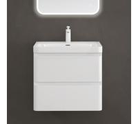 doporro Meuble sous-vasque meuble bas mural avec lavabo en solid surface Lucca blanc brillant 60 x 42 x 50 cm